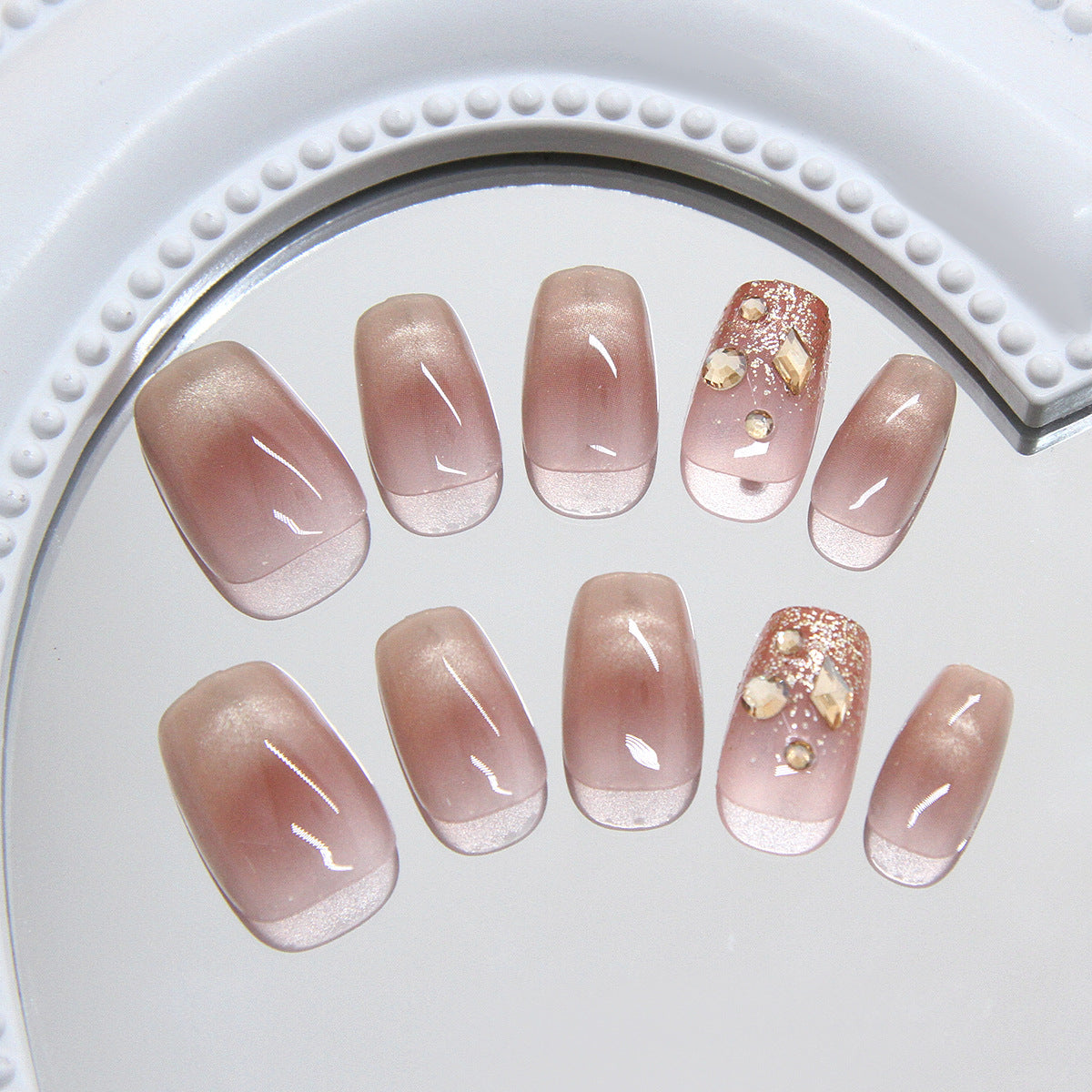 Elegant Dream Blush Short Square Glossy Ombre Design with Sparkling Accents Nail Set