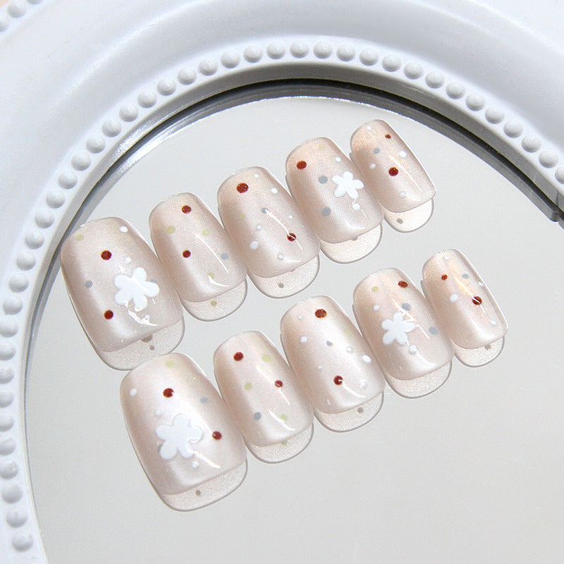 Whimsical Garden Short Square Blush Beige with Playful Floral Accents Press on Nail Set