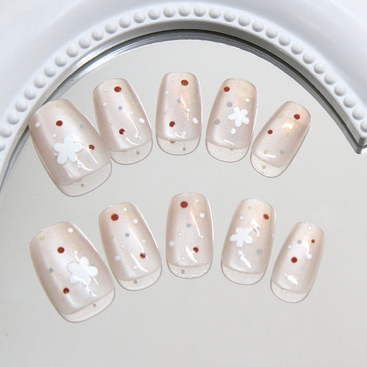 Whimsical Garden Dream Short Square Beige with Floral Accents Press-On Nail Set