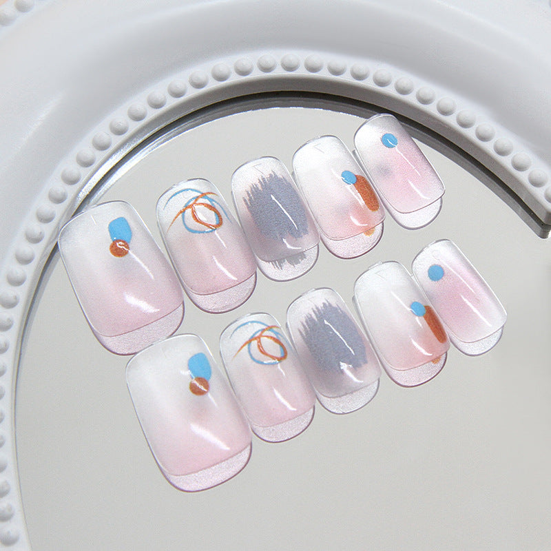 Dreamy Pastels Short Square Translucent Pink with Modern Geometric Accents Press On Nail Set