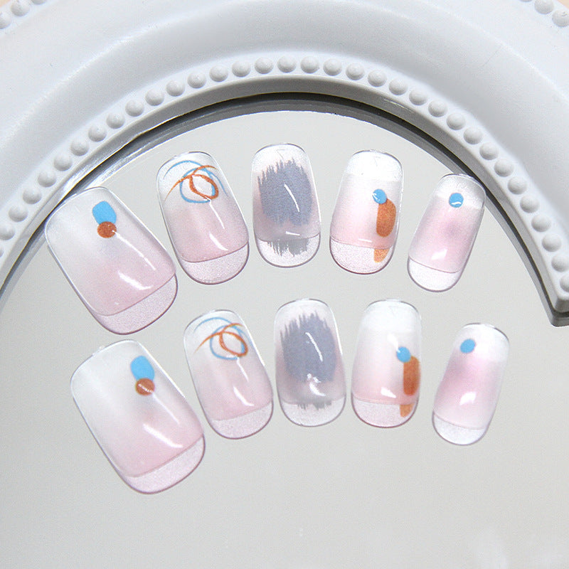 Artistic Whimsy Short Square Soft Pink with Geometric Accents Press on Nail Set