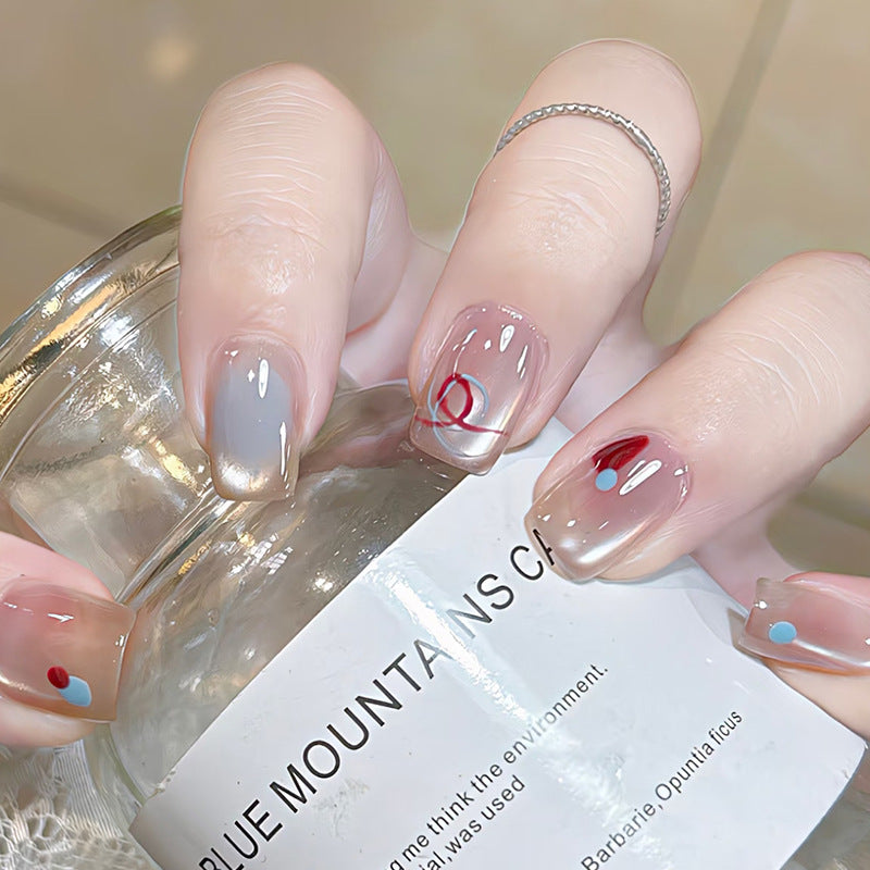 Whimsical Elegance Short Square Translucent with Colorful Dots Press On Nail Set