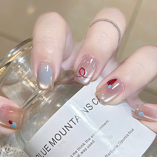 Whimsical Elegance Short Square Translucent with Colorful Dots Press On Nail Set