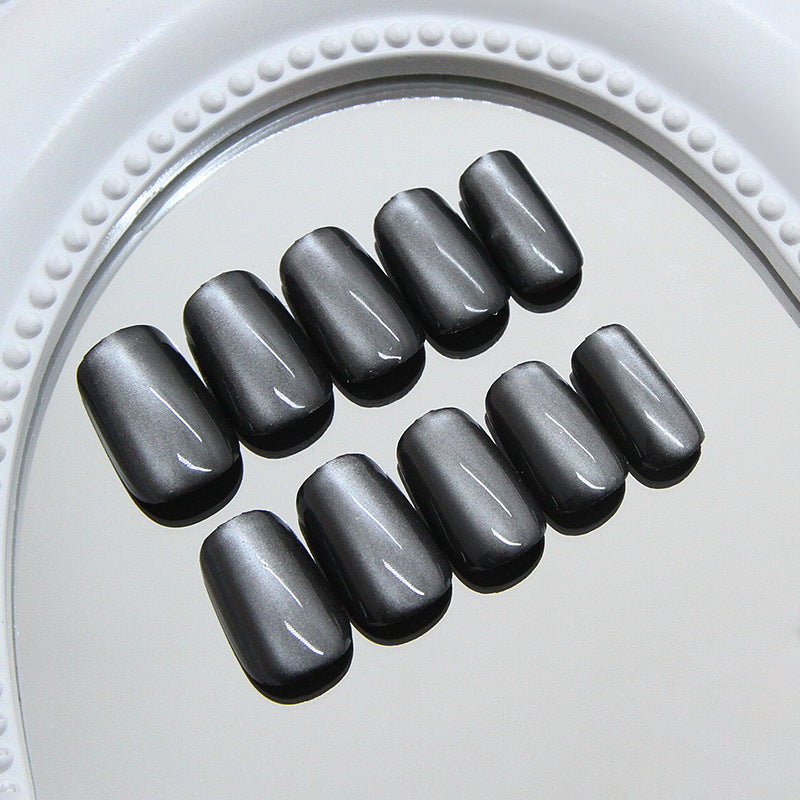 Gothic Glamour Short Squoval Charcoal Press-On Nails with Shimmering Finish
