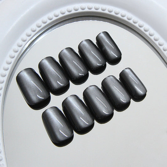 Gothic Glamour Short Squoval Charcoal Press-On Nails with Shimmering Finish