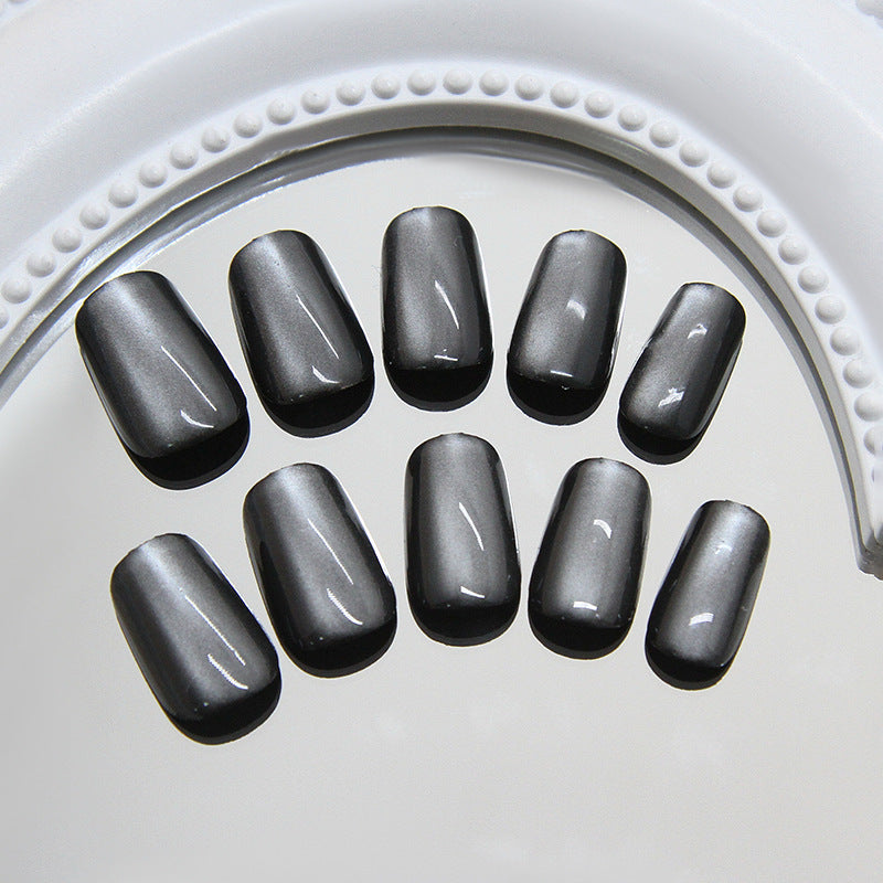 Mystical Elegance Short Squoval Shaped Shimmering Black Press On Nail Set