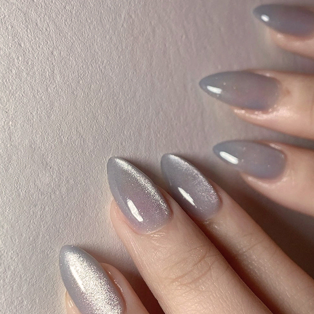 Dreamy Twilight Long Almond Shimmer Gray Press On Nail Set