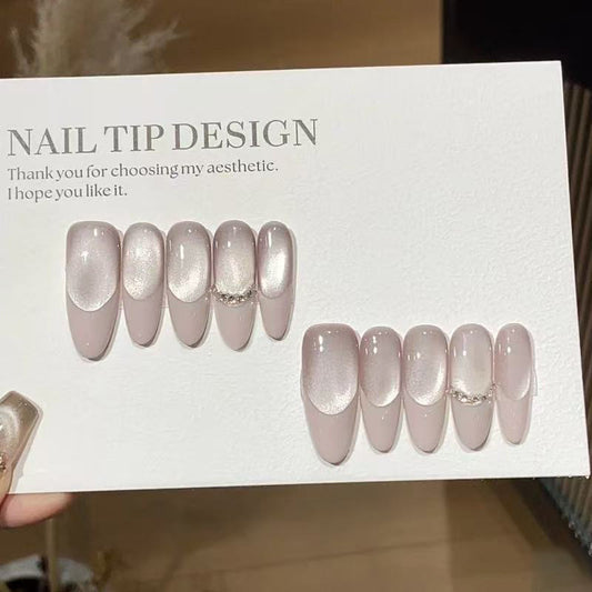 Elegant Dream Vibes Long Almond Shape Soft Pink Color with Dazzling Accent Feature Press On Nail Set