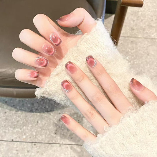 Mystical Moonlit Elegance Short Square Burgundy with Celestial Glitter Accents Press On Nail Set