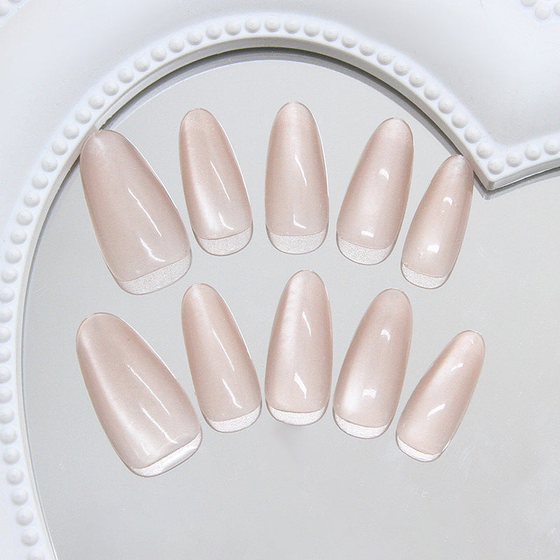 Chic Elegance Long Almond Beige Press on Nail Set with Glossy Finish