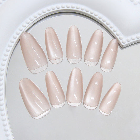 Chic Elegance Long Almond Beige Press on Nail Set with Glossy Finish