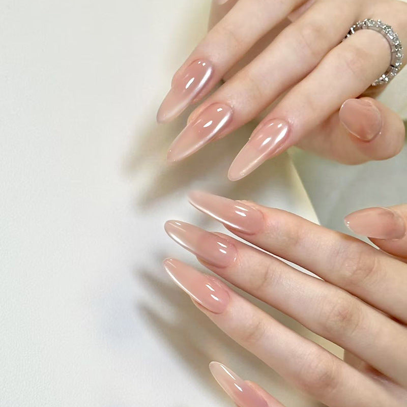 Elegant Serenity Long Almond Beige Press-On Nail Set with Glossy Finish