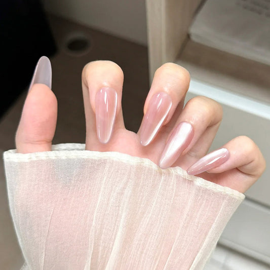 Elegant Serenity Long Almond Shaped Blush Pink Press On Nail Set with Glossy Finish