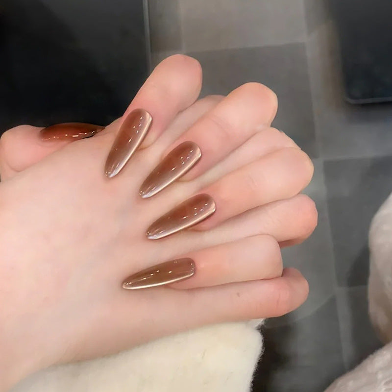 Autumn Elegance Long Almond Brown Gradient Press On Nail Set for Effortless Style