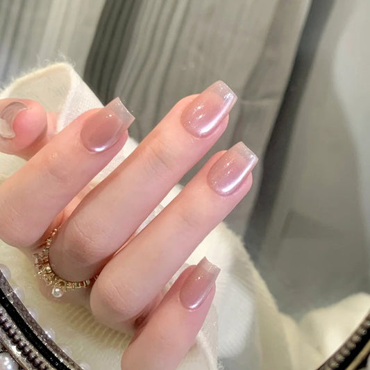 Enchanted Elegance Medium Square Blush Pink with Chic Ombre Finish Press On Nail Set