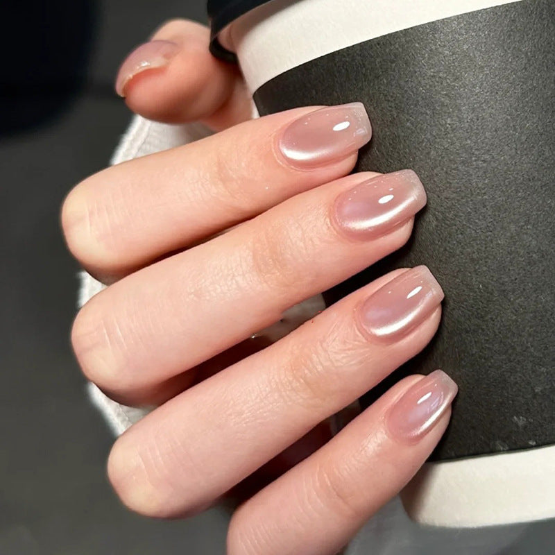 Elegant Serenity Soft Medium Square Blush Nails with Glossy Finish