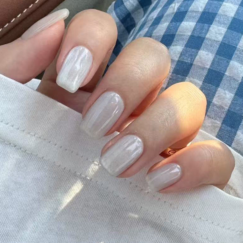 Glimmering Fantasy Medium Square Clear Press On Nail Set with Iridescent Finish