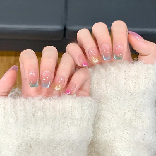 Dreamy Oasis Medium Square Ombre Pastel Glow Press On Nail Set