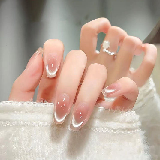 Charming Elegance Long Square Pink Ombre Press On Nail Set with Glossy Finish
