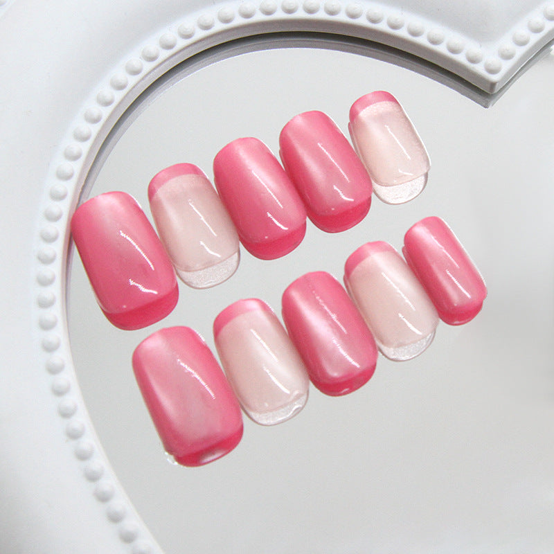 Rosy Blossoms Vibrant Pink Medium Coffin Press On Nail Set with Elegant Sheer Tips