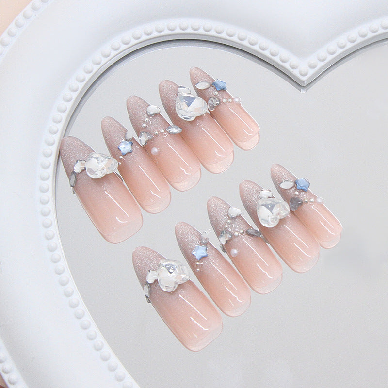 Celestial Dream Long Stiletto Pink Press On Nail Set with Exquisite Gemstone Accents