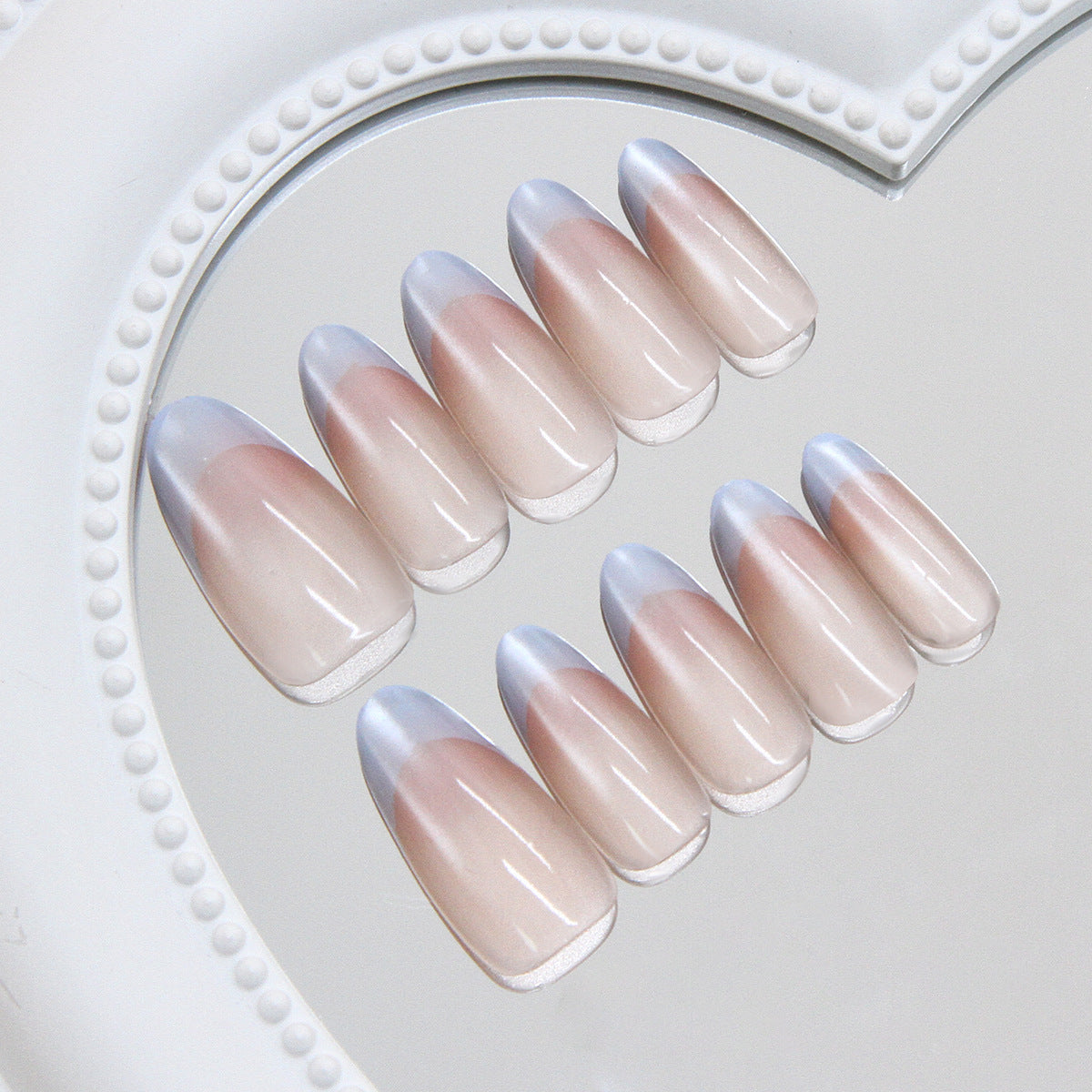 Elegant Rosewood Long Almond Shape Soft Pink with Glossy Tips and Ombre Effect Press-On Nail Set