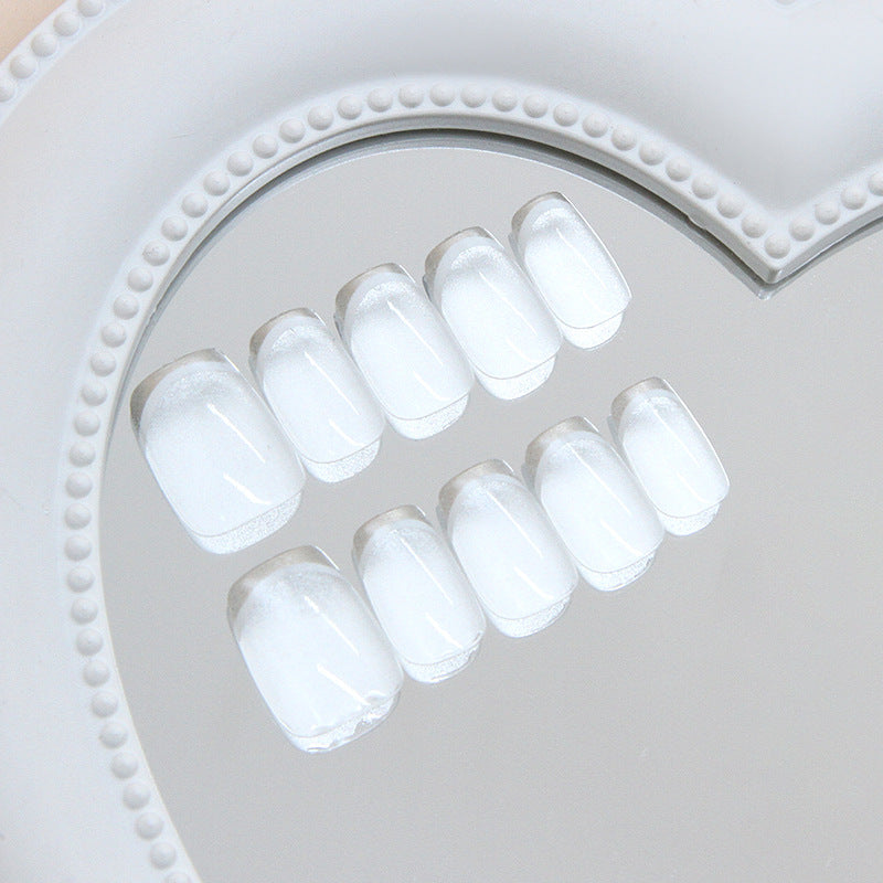 Chic Elegance Medium Square Glossy White Ombre Nail Set with Unique Gradient Finish