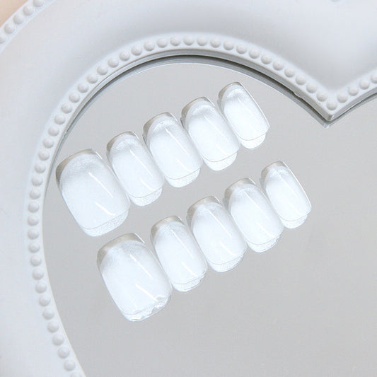 Chic Elegance Medium Square Glossy White Ombre Nail Set with Unique Gradient Finish