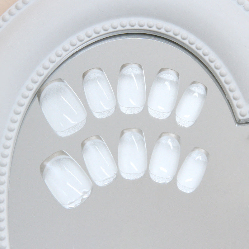 Whimsical Winter Wonderland Medium Square White Press On Nail Set with Frosted Tips