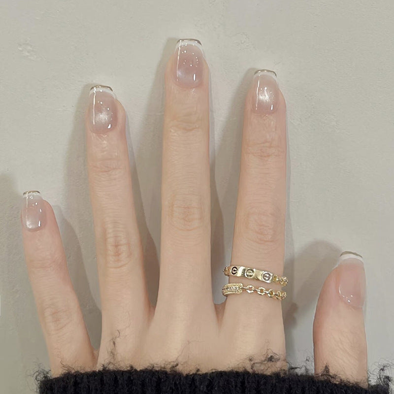 Elegant Garden Medium Square Clear with Glossy French Tips Press-On Nail Set