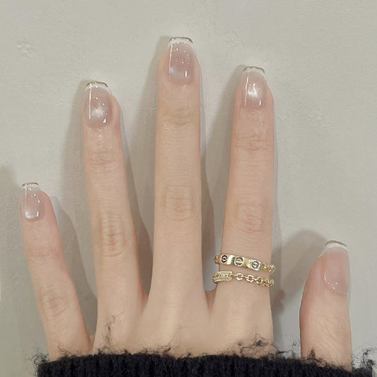 Elegant Garden Medium Square Clear with Glossy French Tips Press-On Nail Set