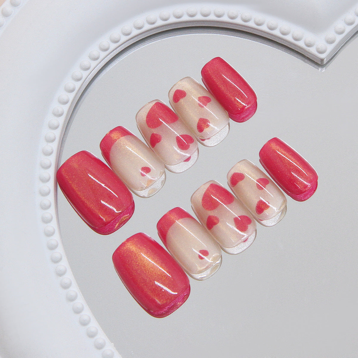 Romantic Heartfelt Elegance Medium Coffin Pink Ombre Design Press On Nail Set