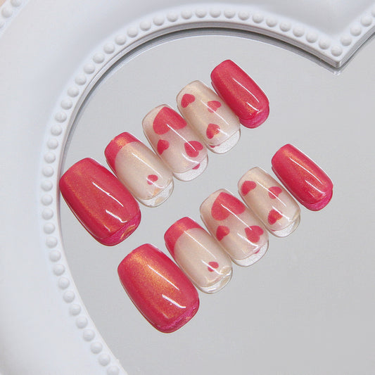 Romantic Heartfelt Elegance Medium Coffin Pink Ombre Design Press On Nail Set