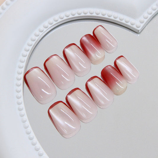 Elegant Romance Medium Square Ombre Pink Press On Nail Set with Glossy Finish