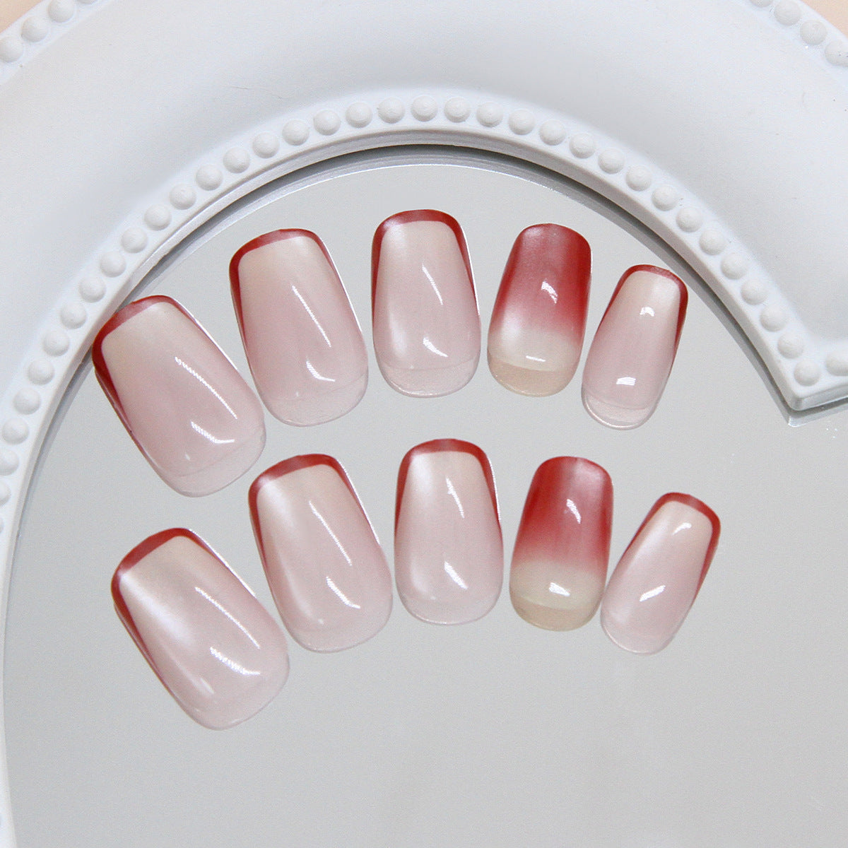 Chic Romance Short Square Press On Nail Set Long Ombre Pink with Glossy Finish