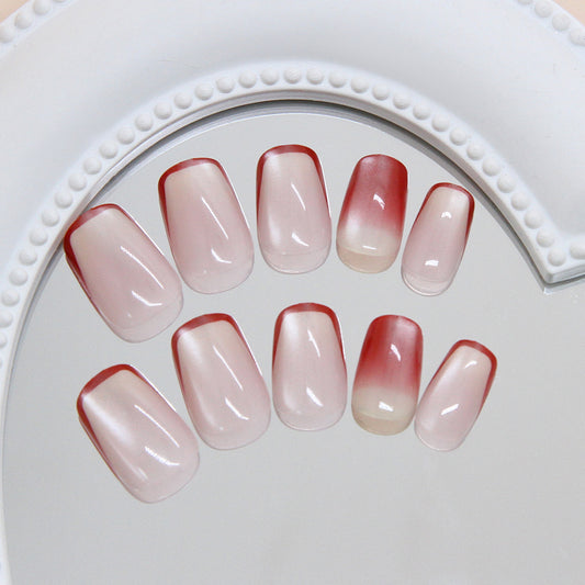 Chic Romance Short Square Press On Nail Set Long Ombre Pink with Glossy Finish