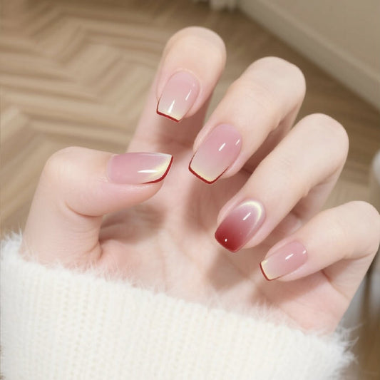 Chic Elegance Medium Square Blush Pink Gradient French Tips with Glossy Finish Press On Nail Set