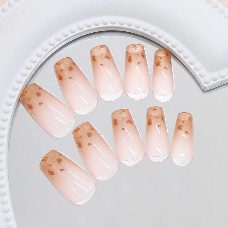 Starry Blossom Elegant Long Coffin Press On Nail Set in Soft Pink with Gold Flecks