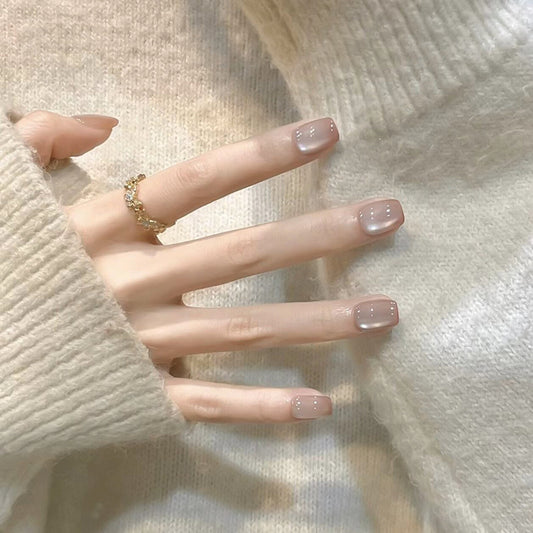 Cozy Winter Vibes Medium Square Beige Nails with Elegant Glossy Finish