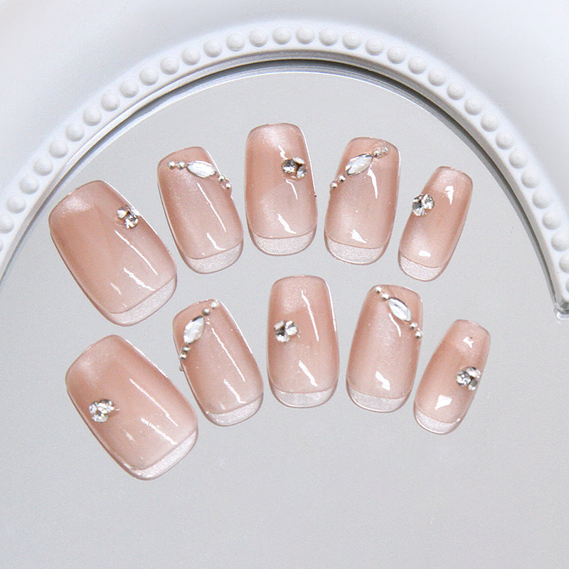 Chic Elegance Medium Coffin Beige Press On Nail Set with Sparkling Accents
