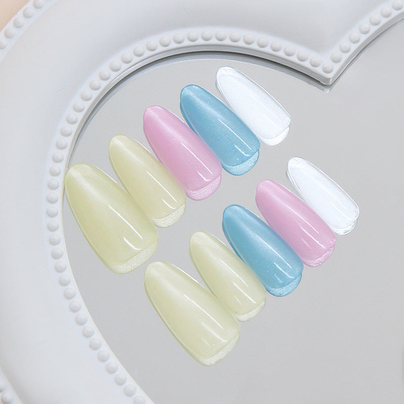 Whimsical Pastel Long Almond Shape Glossy Soft Yellow Pink Blue and White Press On Nail Set