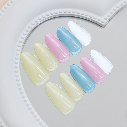 Whimsical Pastel Long Almond Shape Glossy Soft Yellow Pink Blue and White Press On Nail Set