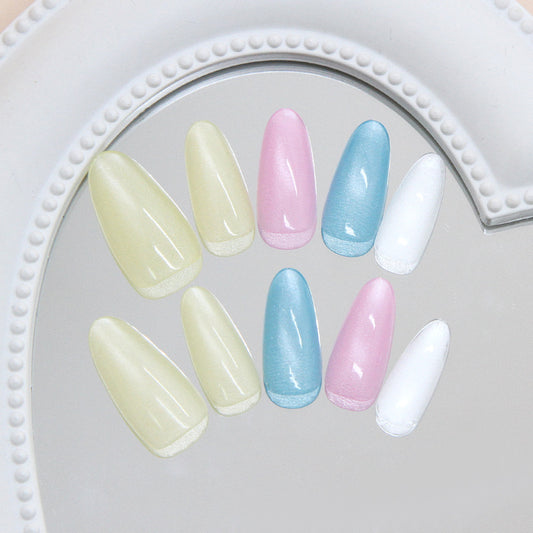 Whimsical Pastel Dream Long Almond Shaped Glossy Yellow Pink Blue White Press On Nail Set