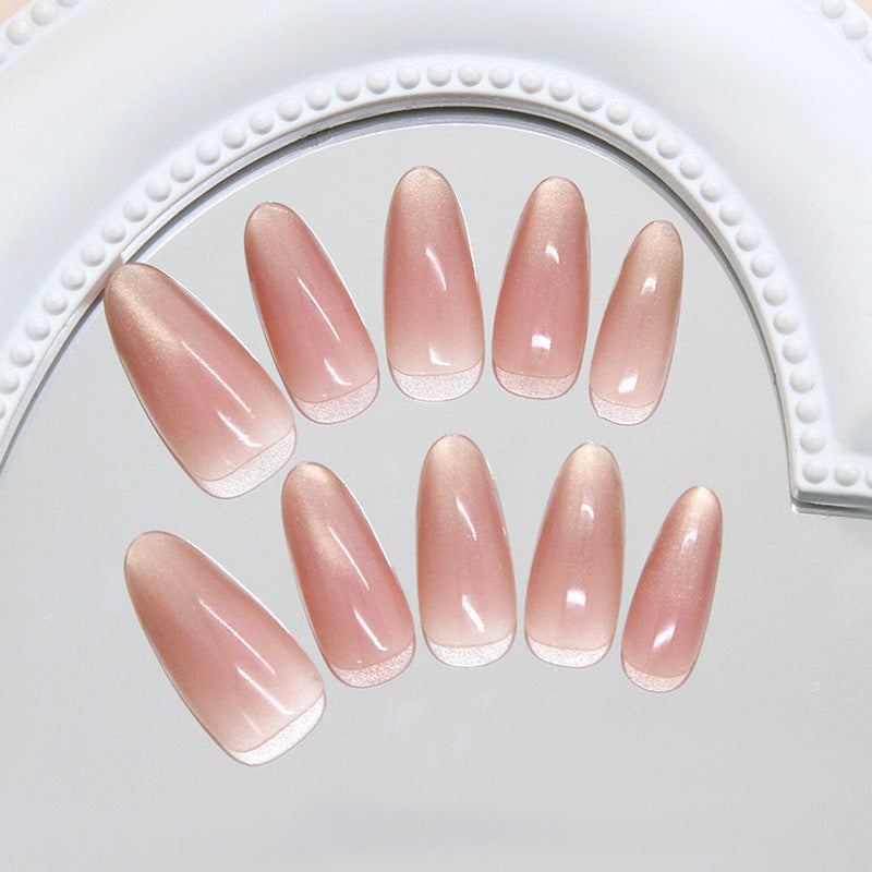 Whimsical Elegance Long Almond Pink Gradient Press On Nail Set with Shimmering Finish