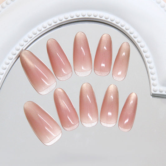 Whimsical Elegance Long Almond Pink Gradient Press On Nail Set with Shimmering Finish