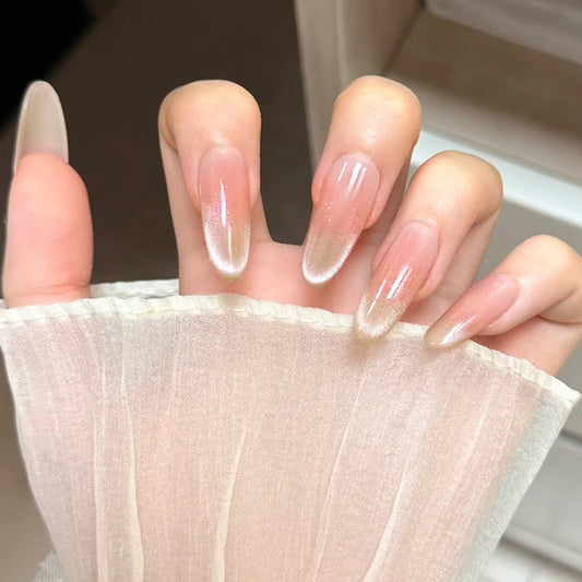 Glamorous Dreamy Long Almond Ombre Pink Press On Nail Set with Iridescent Finish