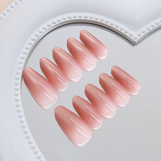 Blush Romance Elegant Long Almond Shaped Soft Pink Shimmer Press On Nail Set