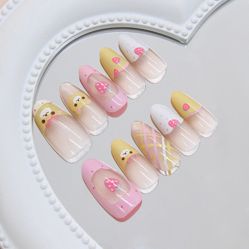 Sweet Treat Fantasy Long Almond Pastel Pink and Yellow with Adorable Cartoon Designs Press On Nail Set