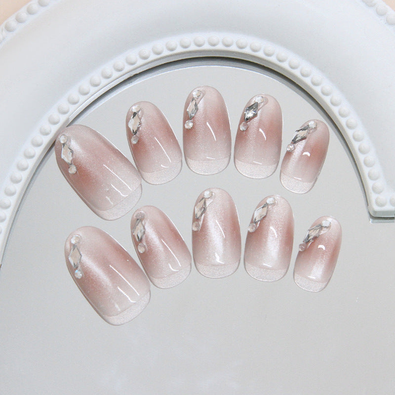 Enchanting Elegance Short Oval Soft Pink with Sparkling Gem Accents Press On Nail Set