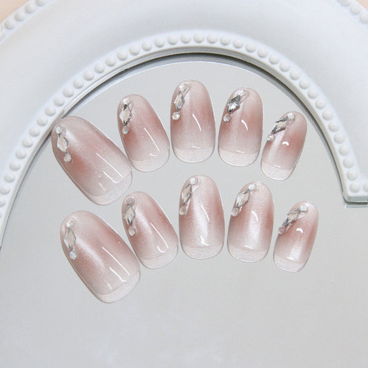 Enchanting Elegance Short Oval Soft Pink with Sparkling Gem Accents Press On Nail Set